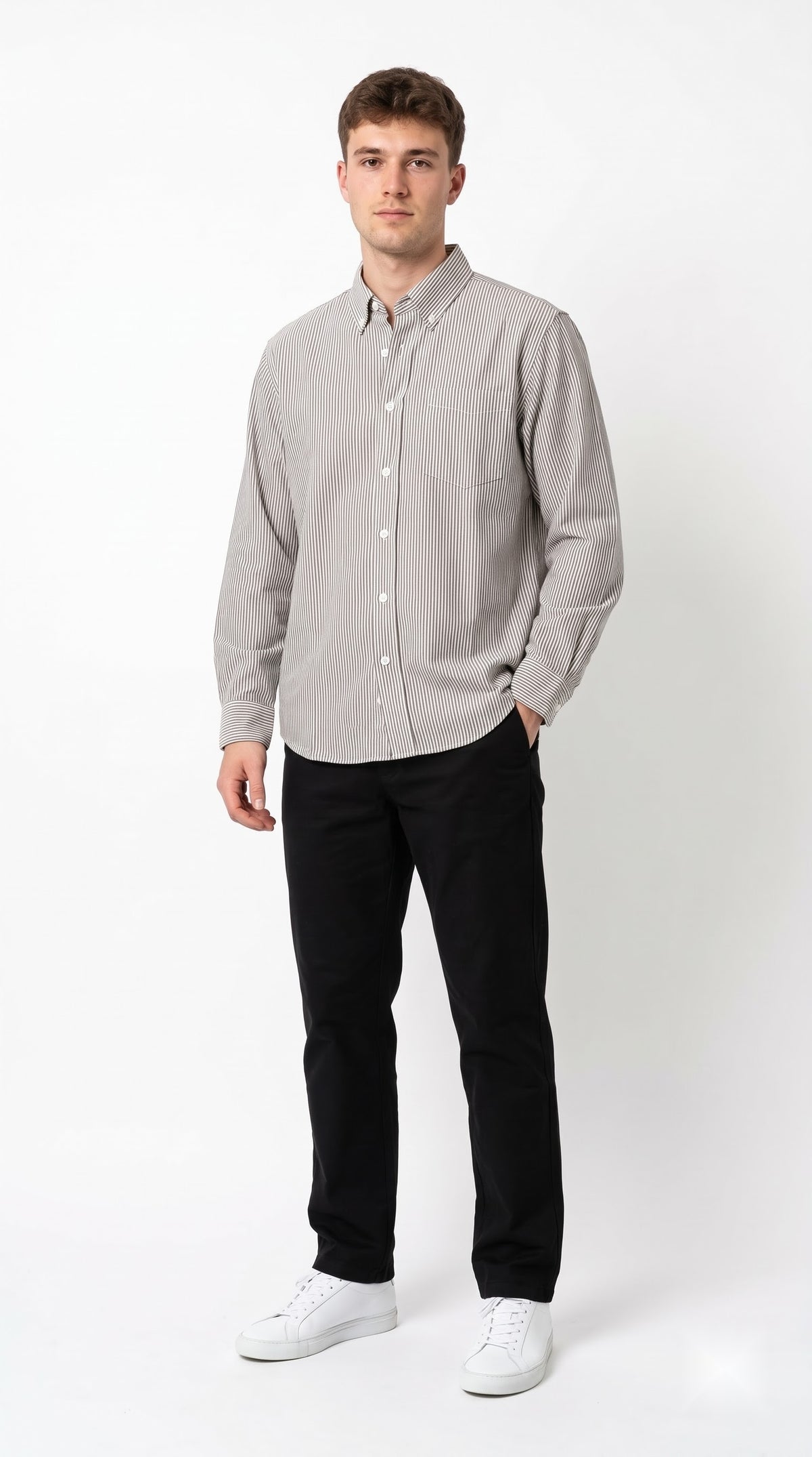 Grey Stripe Linen Regular Fit Shirt