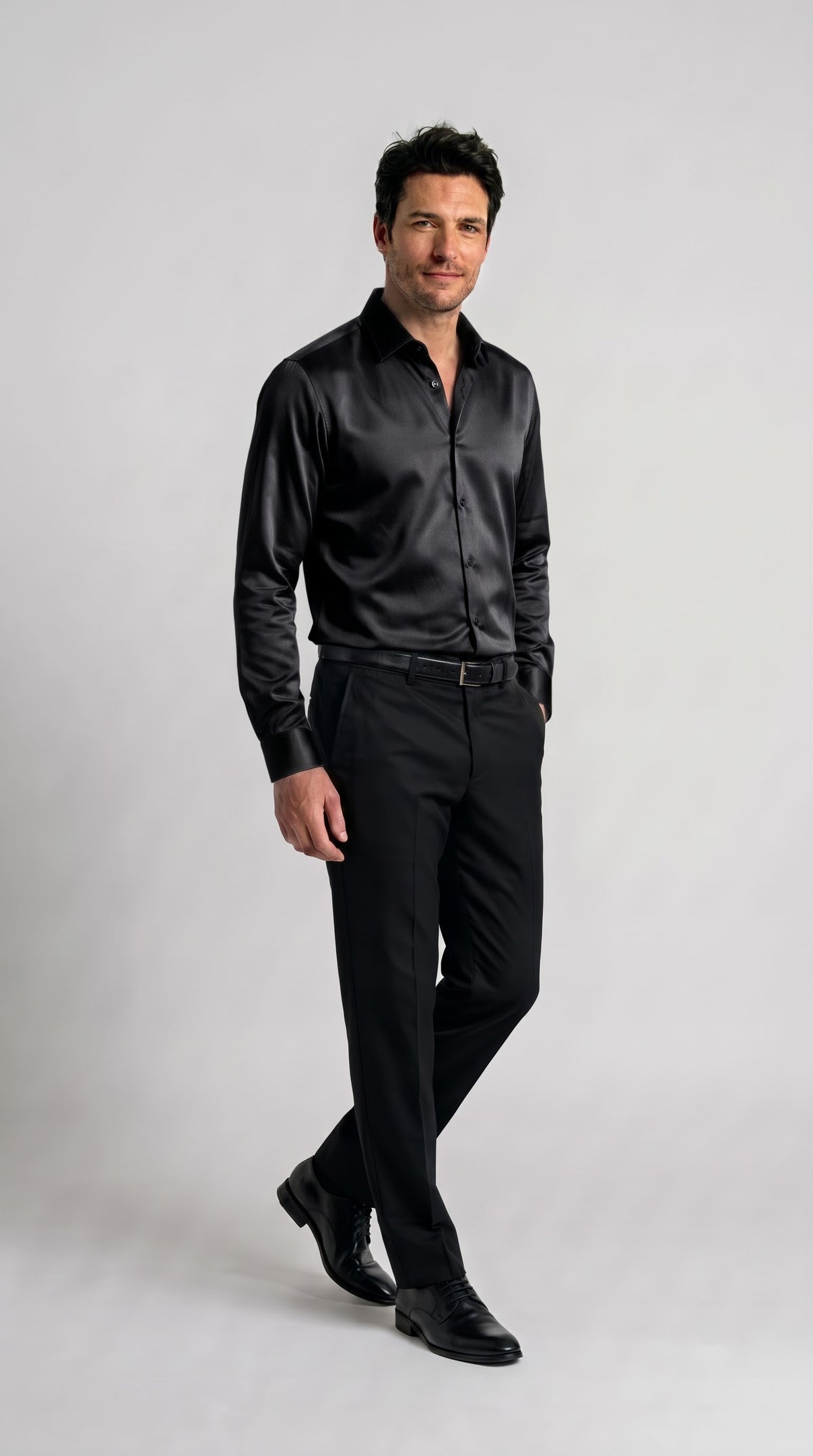 Black Satin Regular Fit Shirt