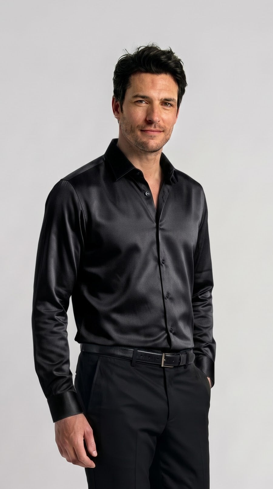 Black Satin Regular Fit Shirt