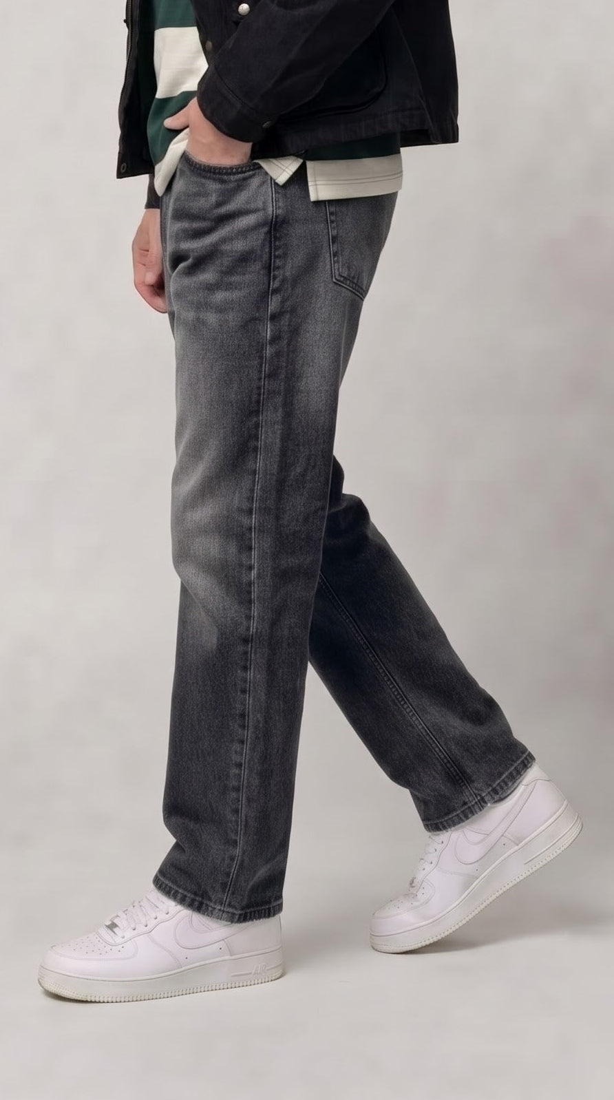 Black Grey Fade Straight Fit Jeans