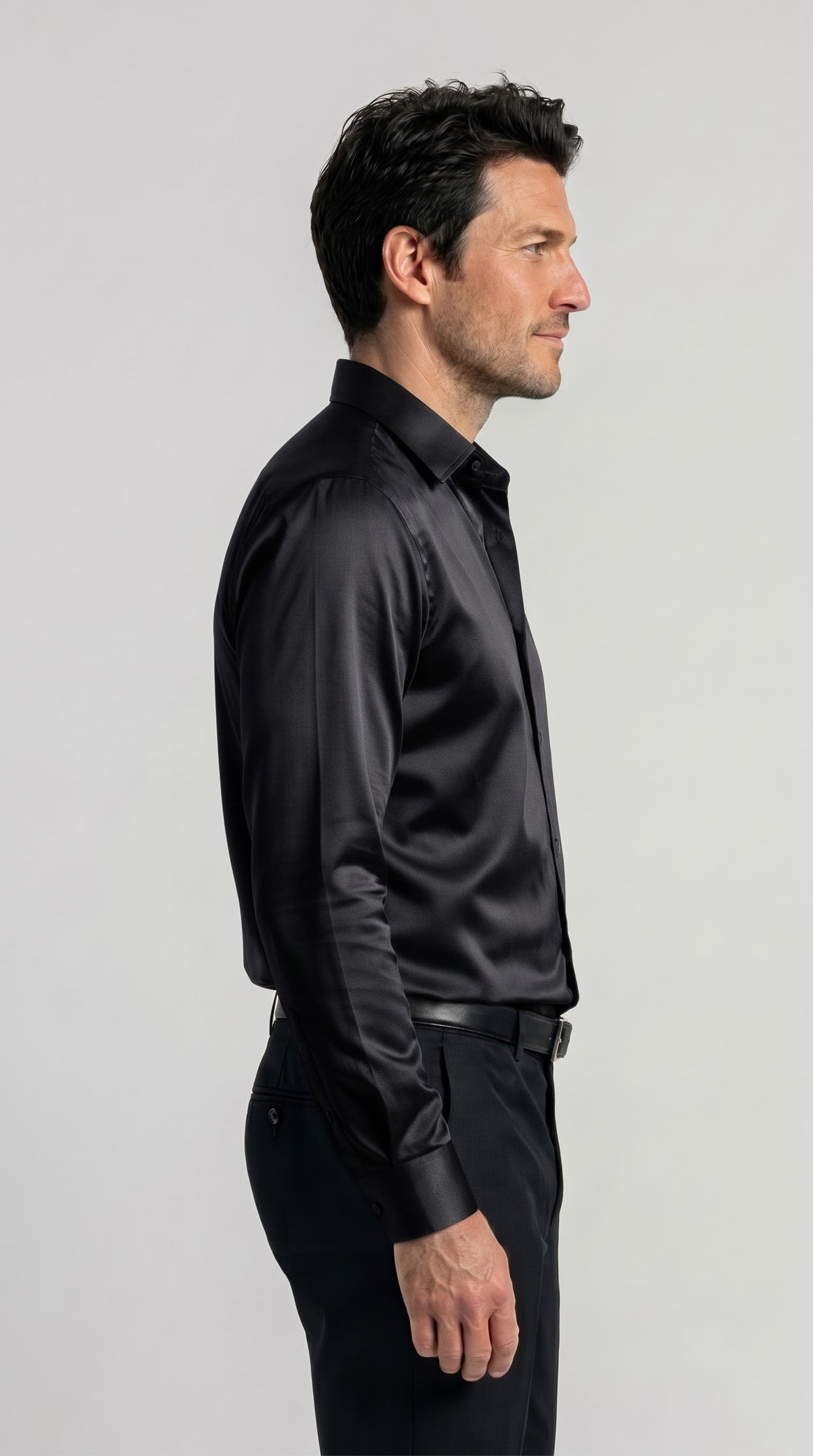Black Satin Regular Fit Shirt