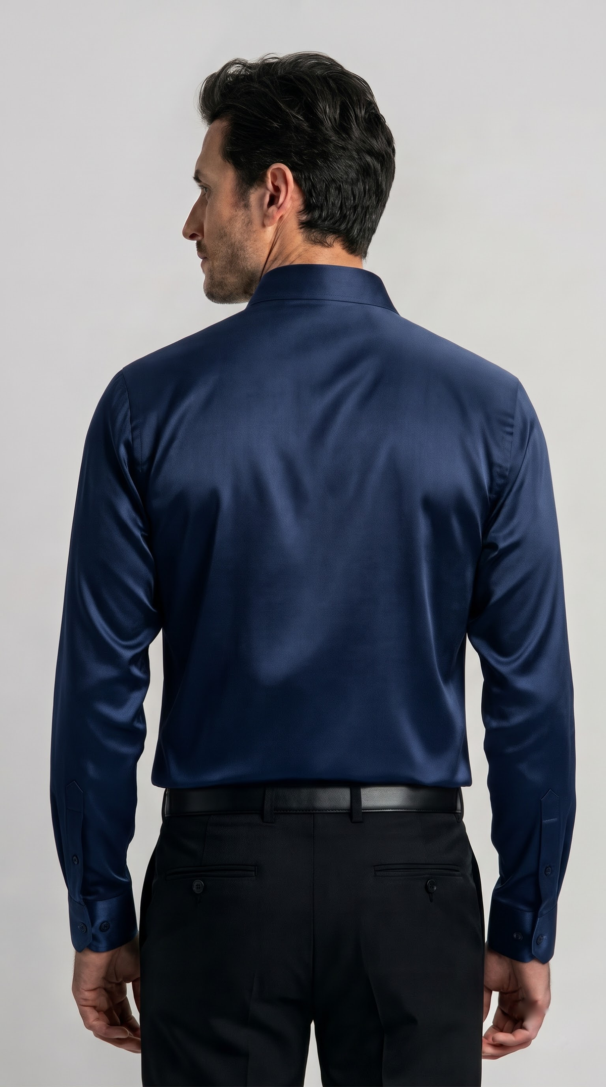 Navy Satin Regular Fit Shirt