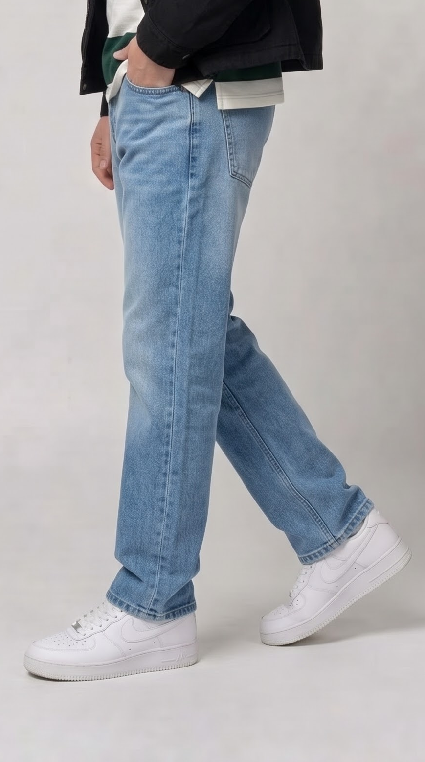 Light Blue Stone Wash Straight Fit Jeans