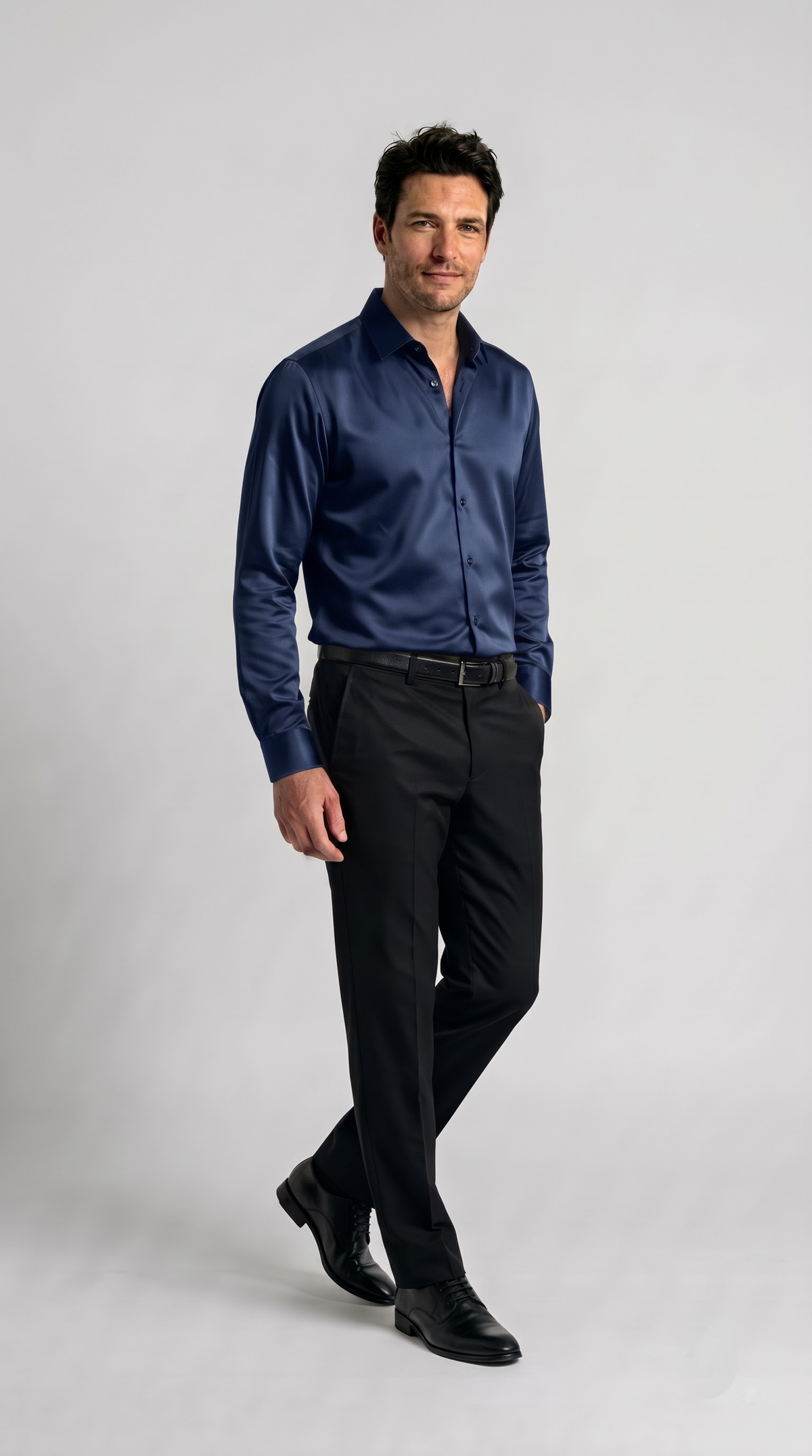 Navy Satin Regular Fit Shirt