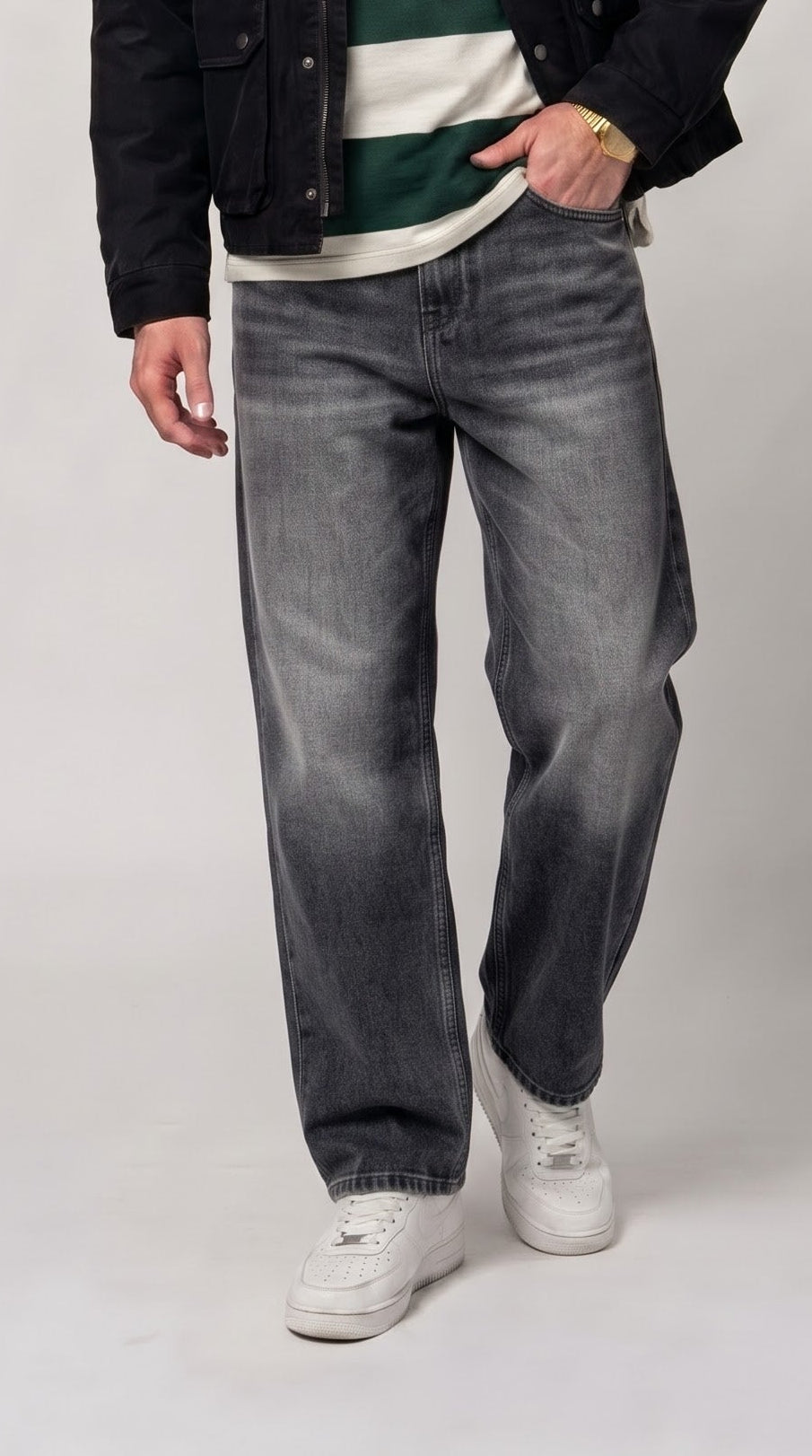 Black Grey Fade Straight Fit Jeans