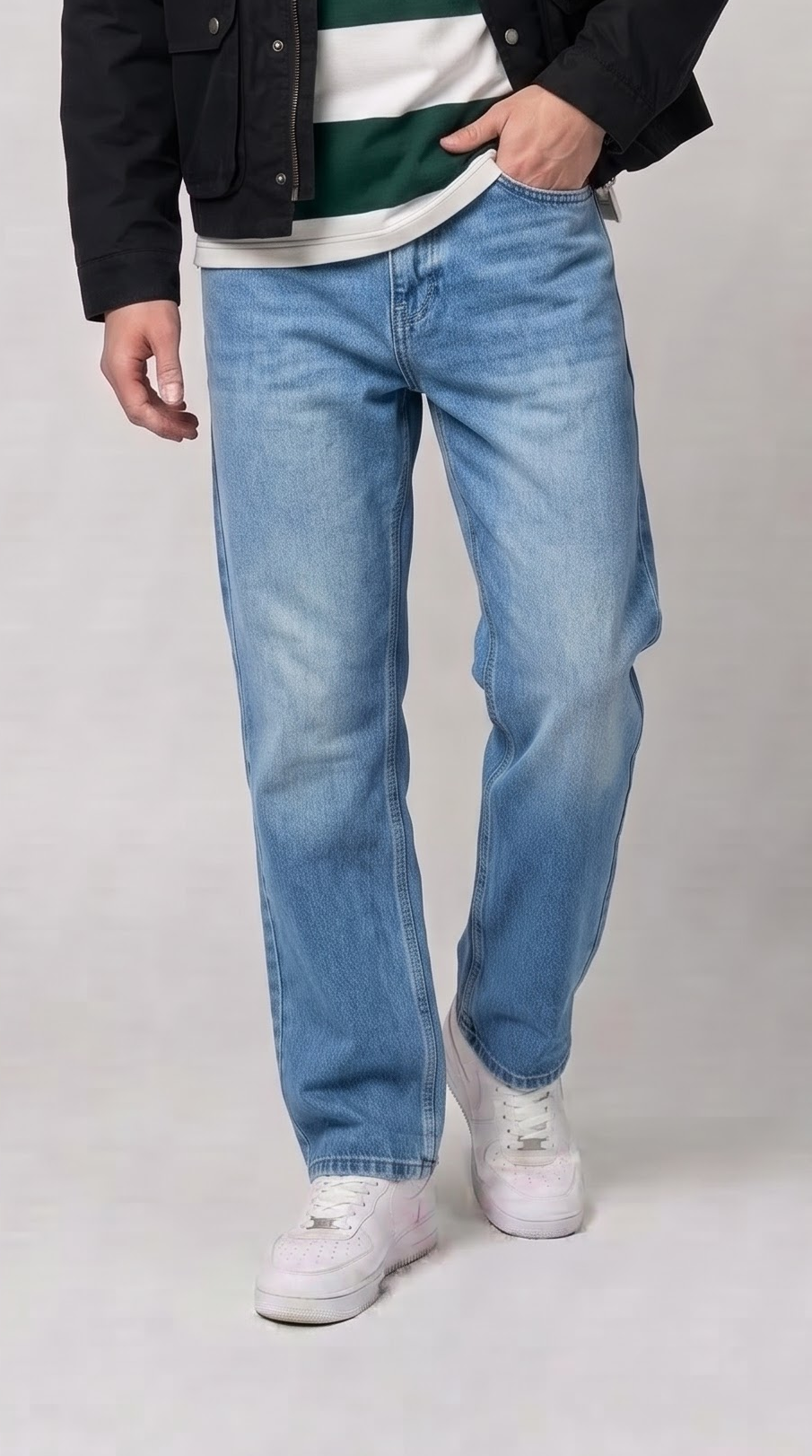 Light Blue Stone Wash Straight Fit Jeans