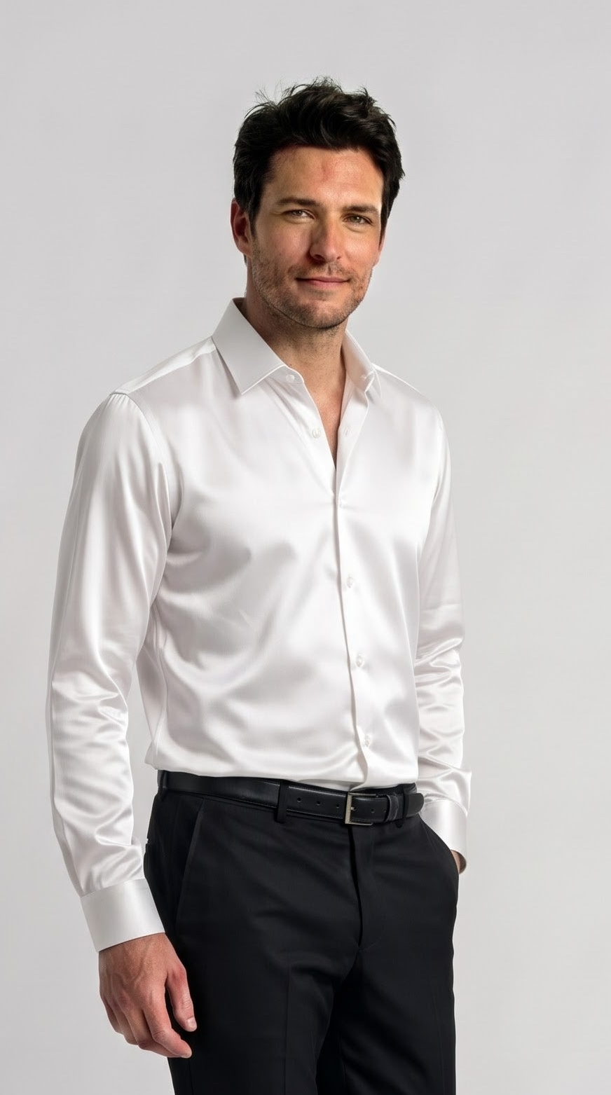 White Satin Regular Fit Shirt