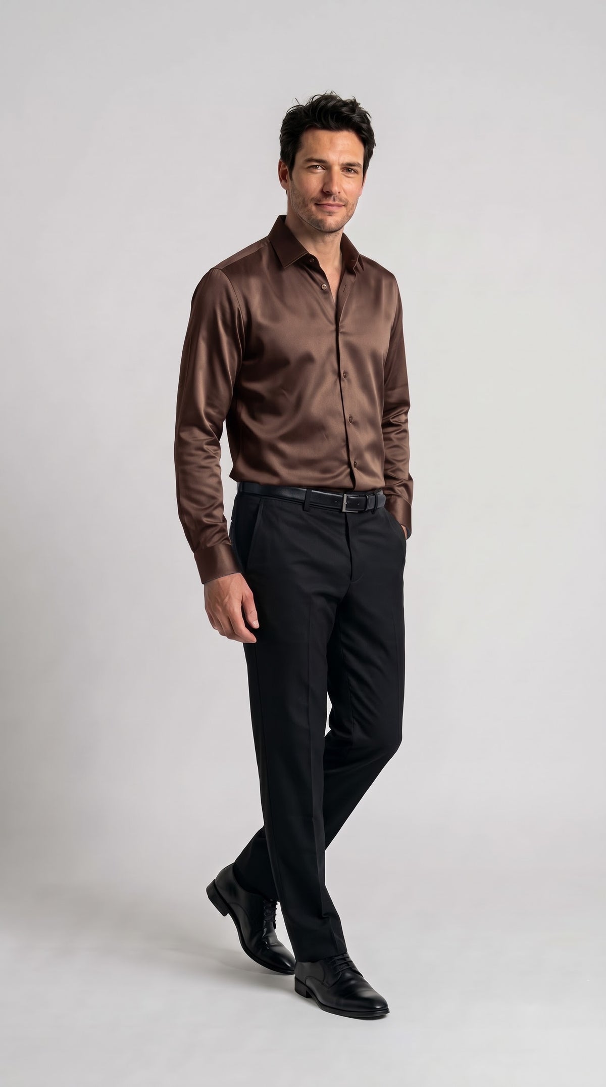 Brown Satin Regular Fit Shirt