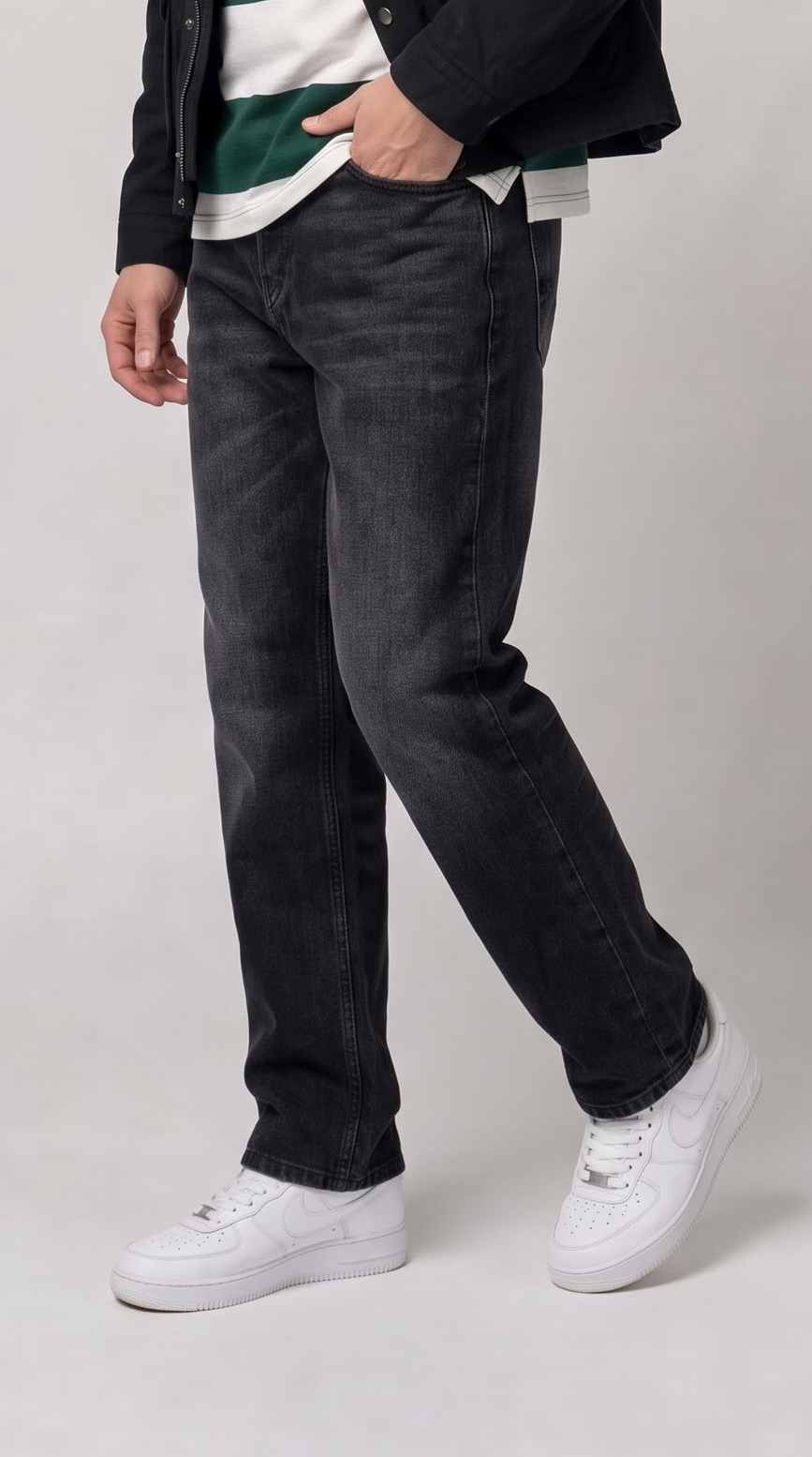 Black Scratch Straight Fit Jeans