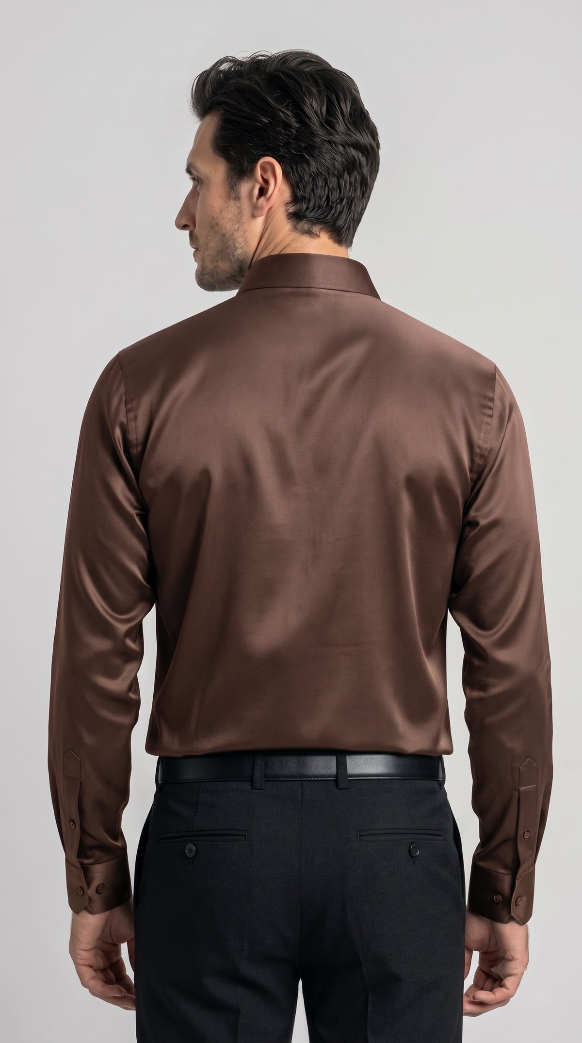Brown Satin Regular Fit Shirt
