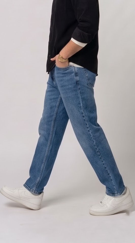 Mid Blue Wash Mom Fit Jean