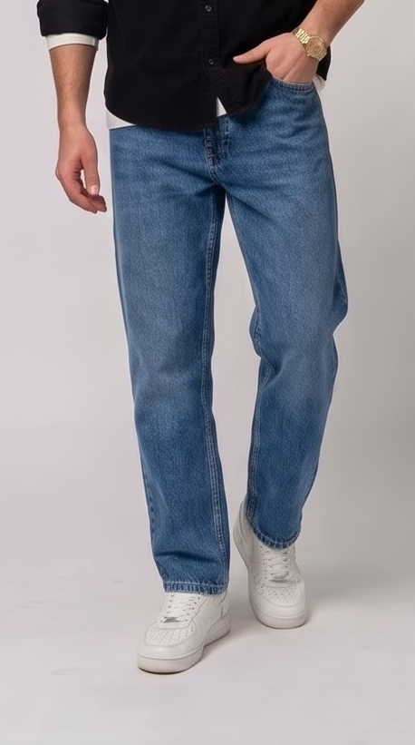 Mid Blue Wash Mom Fit Jean