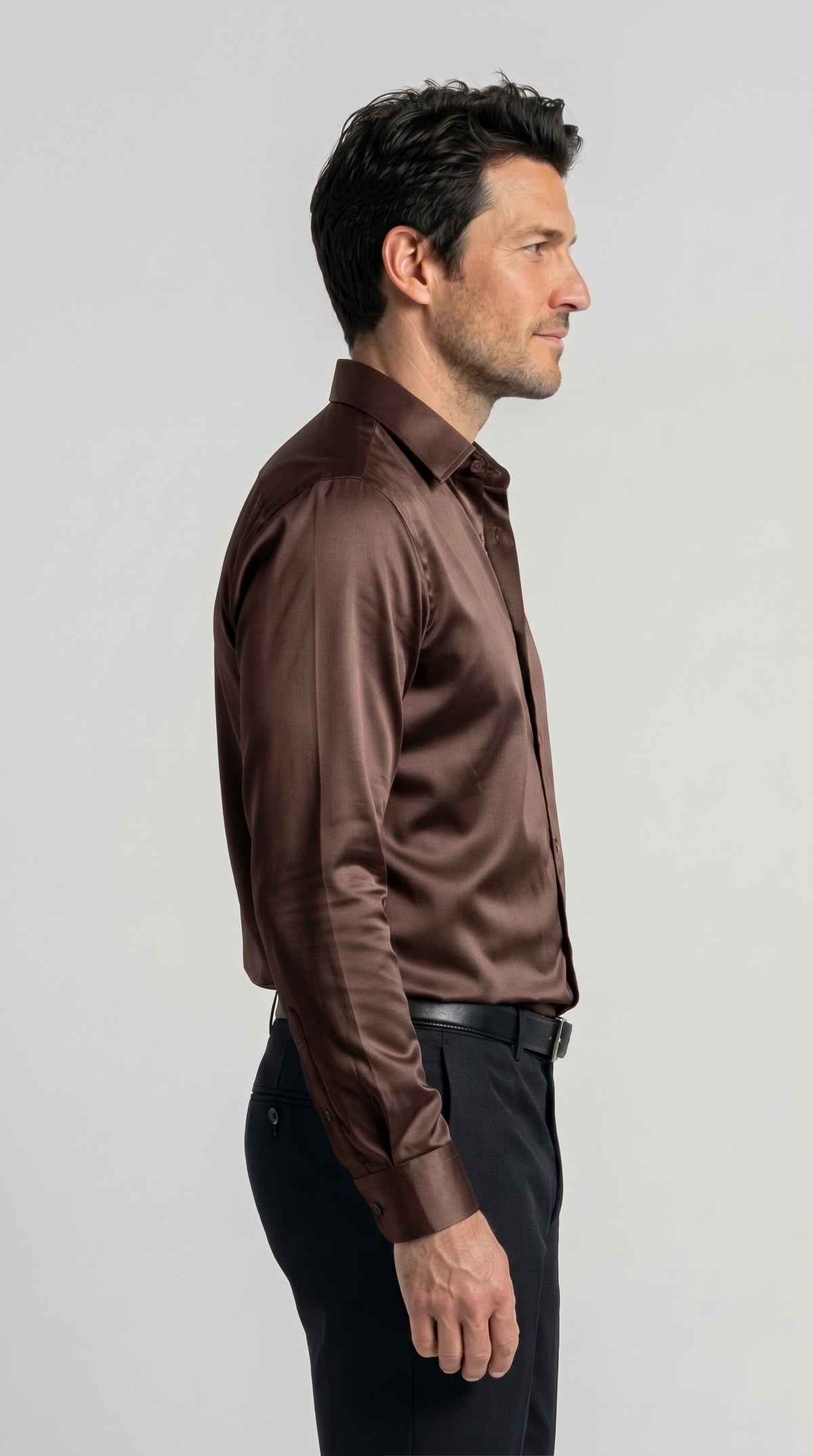 Brown Satin Regular Fit Shirt