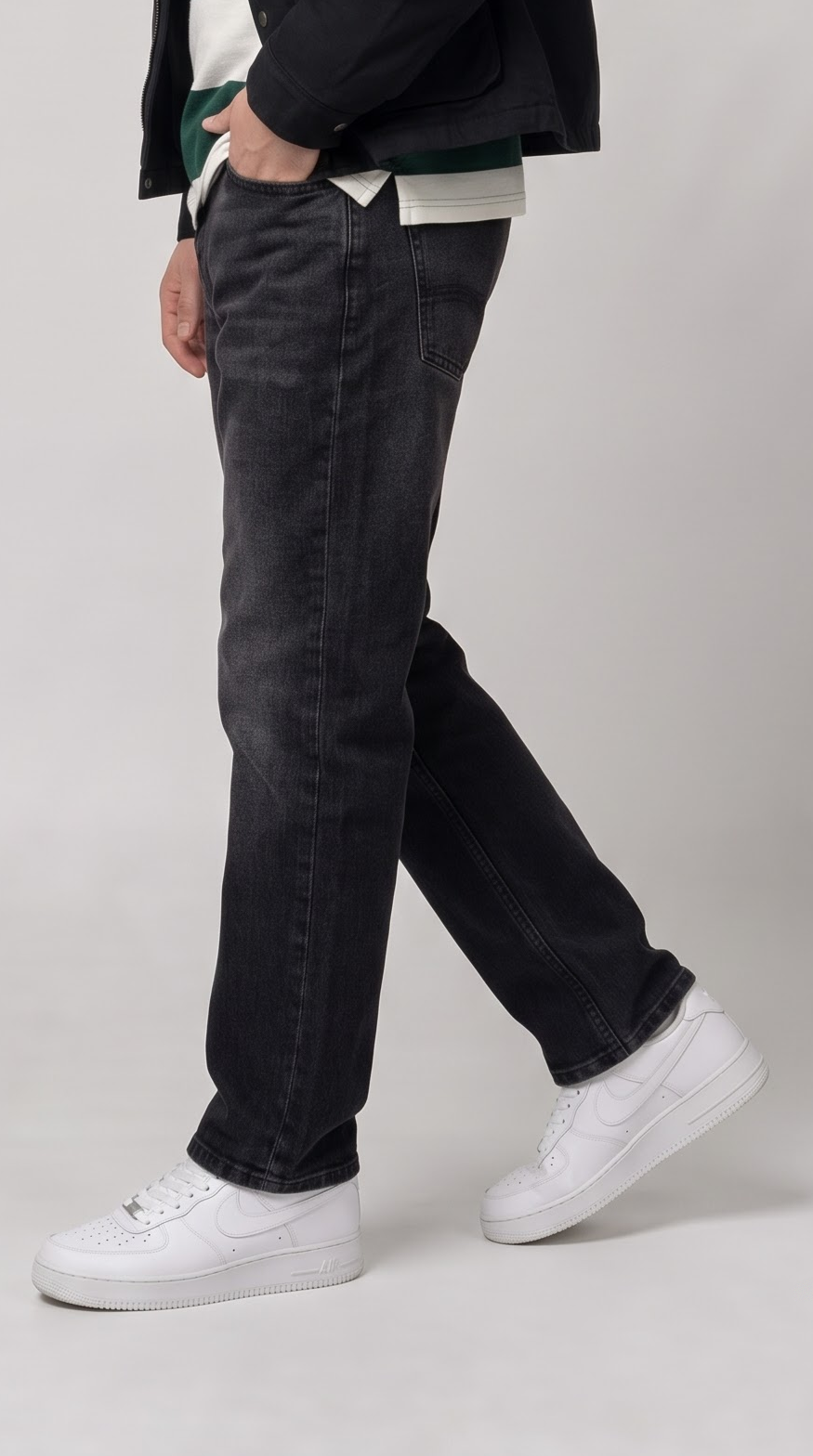 Black Scratch Straight Fit Jeans