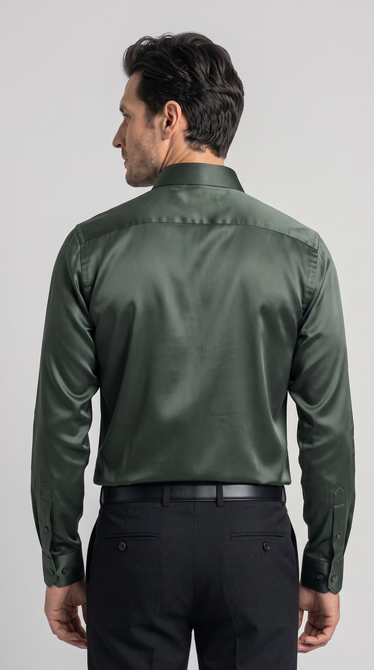 Dark Olive Satin Regular Fit Shirt