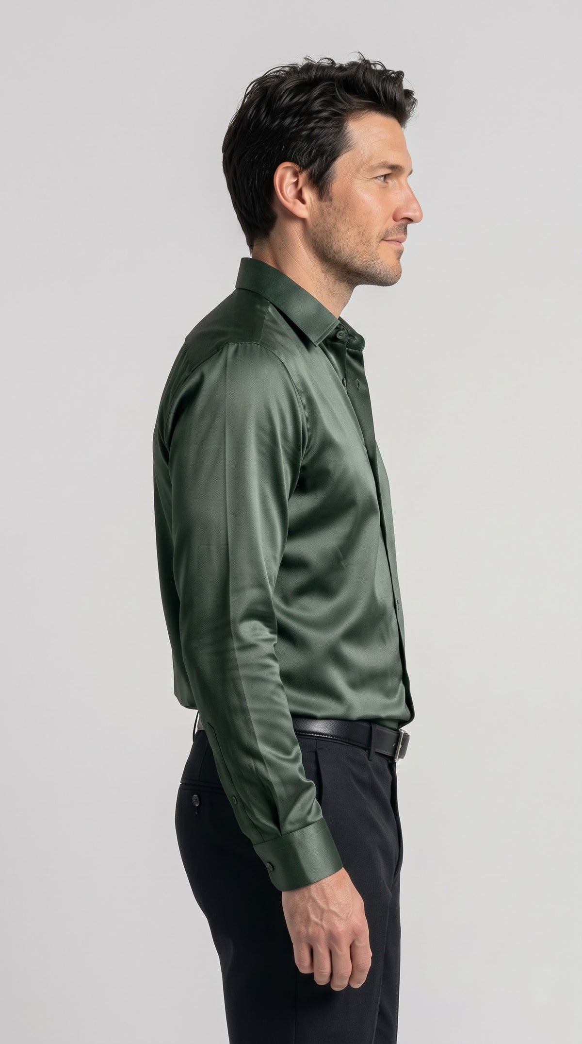 Dark Olive Satin Regular Fit Shirt