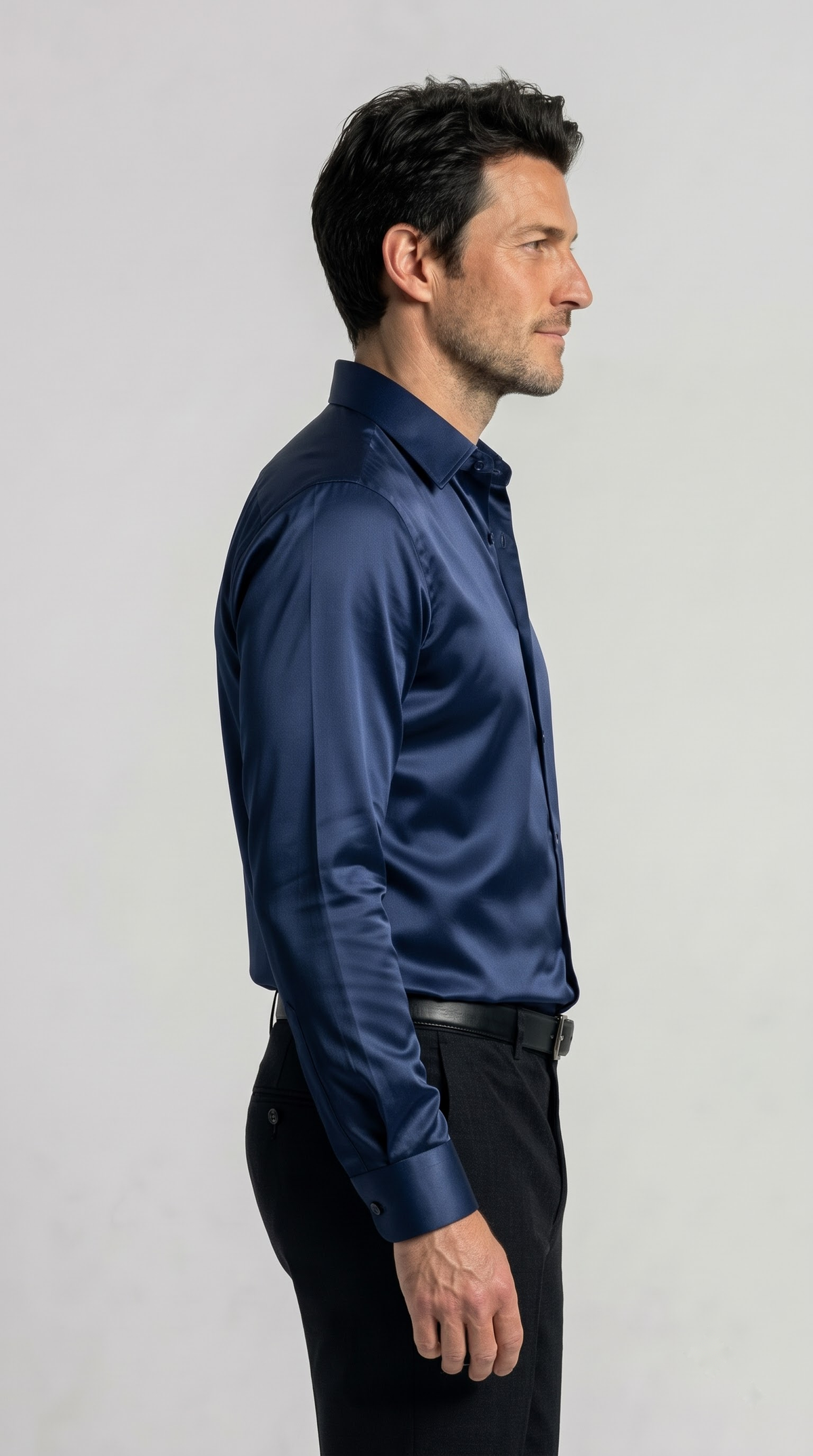 Navy Satin Regular Fit Shirt